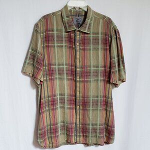 Cooper Jones - Mens Pastel Plaid Linen and Cotton Shirt.  Size Large